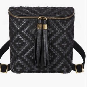 Elegant Black Geometric Backpack with Tassels